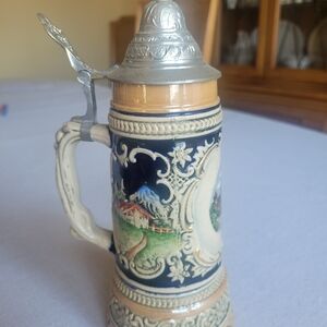 Ceramic Beer Stein with Silver Lid